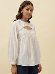 White Peasant  Round Neck Top Beatnik