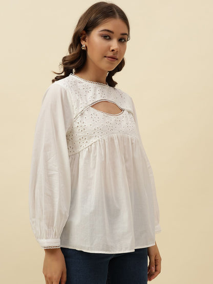 White Peasant  Round Neck Top Beatnik
