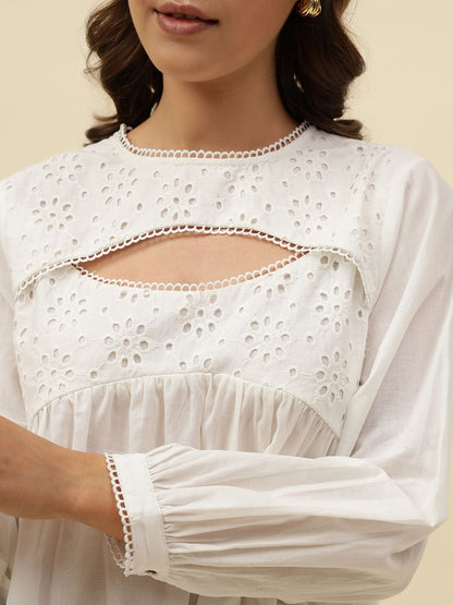 White Peasant  Round Neck Top Beatnik