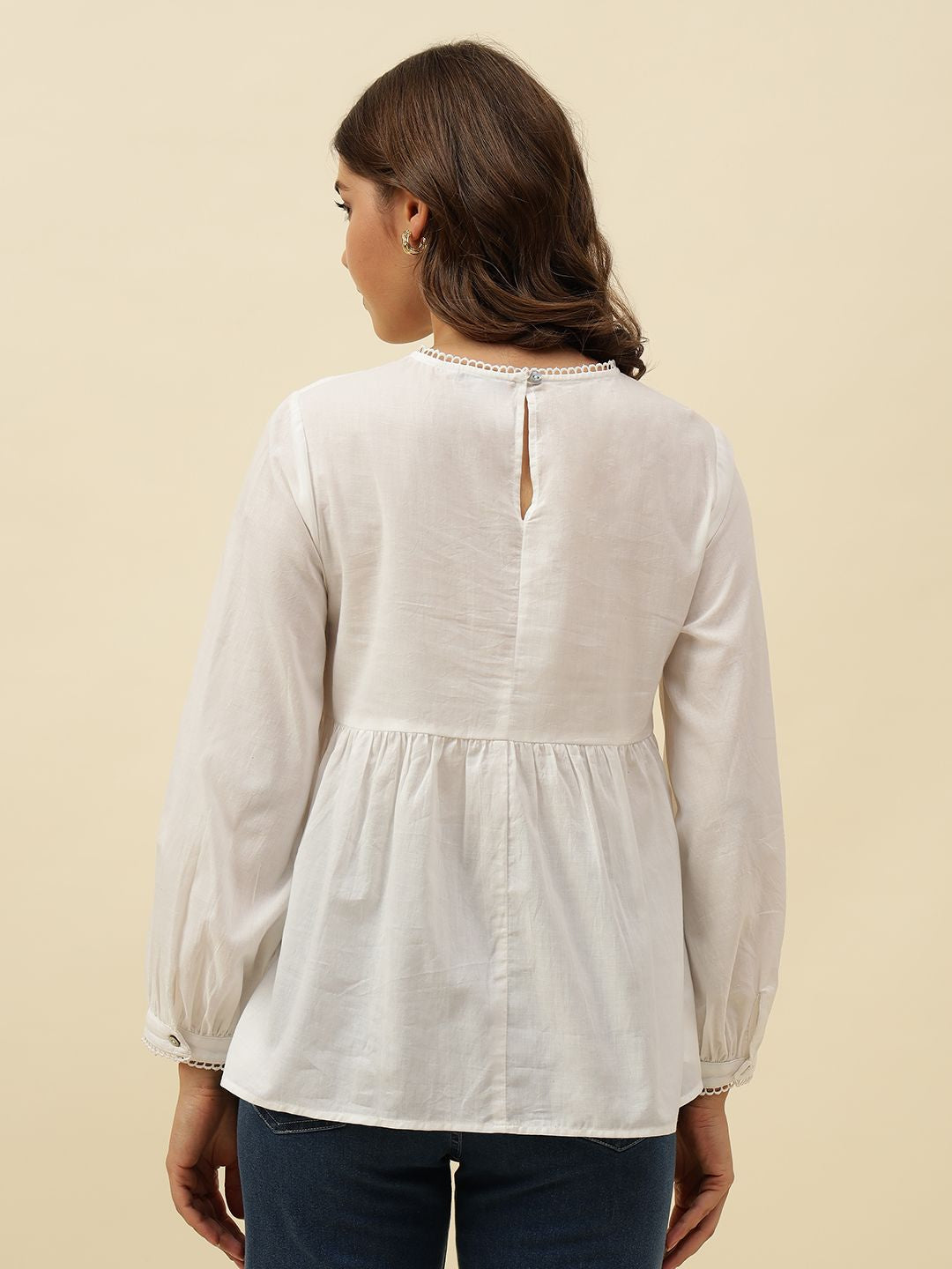 White Peasant  Round Neck Top Beatnik