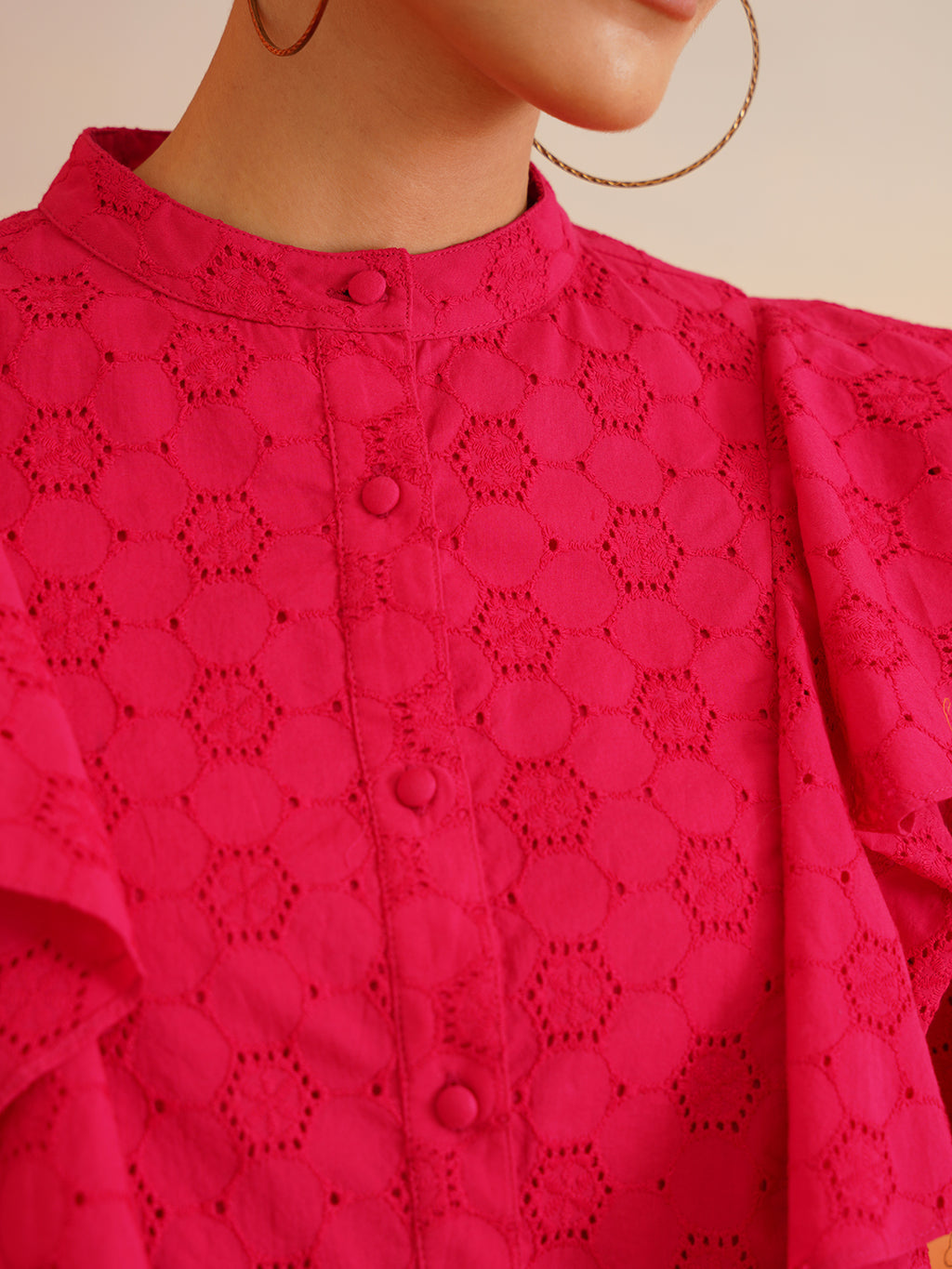 Shiffli Mandarian Collar Ruffle Top Beatnik