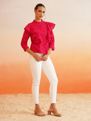 Shiffli Mandarian Collar Ruffle Top Beatnik