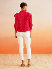 Shiffli Mandarian Collar Ruffle Top Beatnik