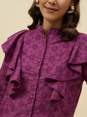 Purple Shirt Style  Mandarin Collar Top Beatnik