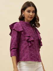 Purple Shirt Style  Mandarin Collar Top Beatnik