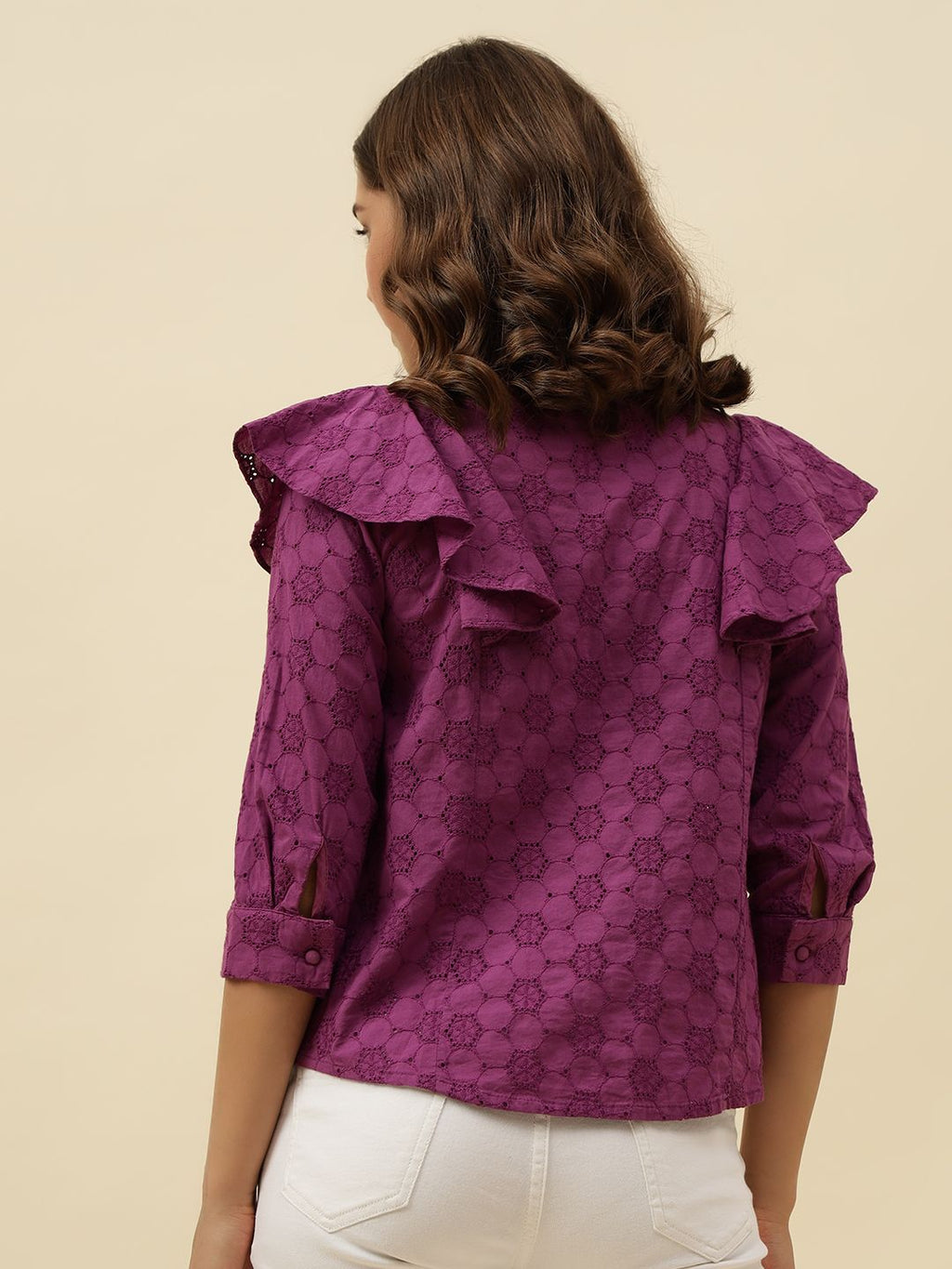 Purple Shirt Style  Mandarin Collar Top Beatnik