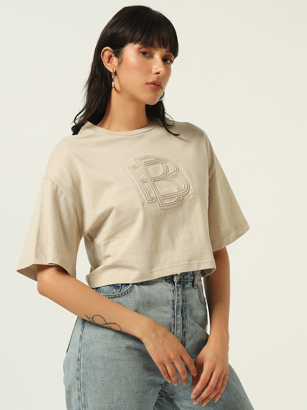 Beatnik Beige Embossed T-shirt