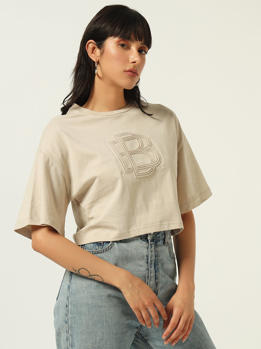 Beatnik Beige Embossed T-shirt