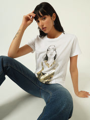 Beatnik White Screen Print T-shirt