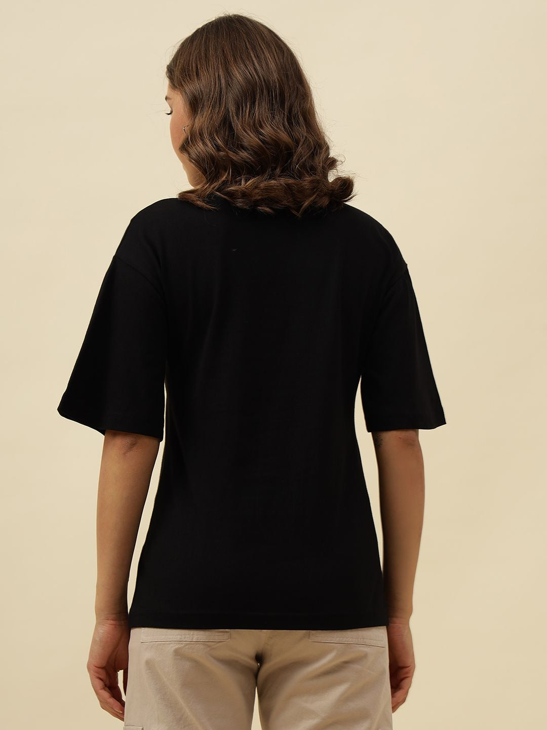 Black  Figure print Short Sleeve T-Shirt Beatnik