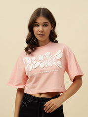 Typography Short Sleeve Pink T-Shirt Beatnik