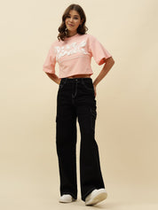 Typography Short Sleeve Pink T-Shirt Beatnik