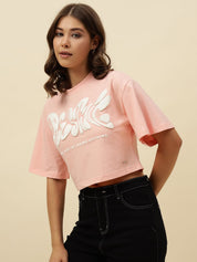 Typography Short Sleeve Pink T-Shirt Beatnik