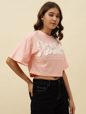 Typography Short Sleeve Pink T-Shirt Beatnik