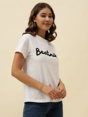 Solid Short Sleeve White T-Shirt Beatnik