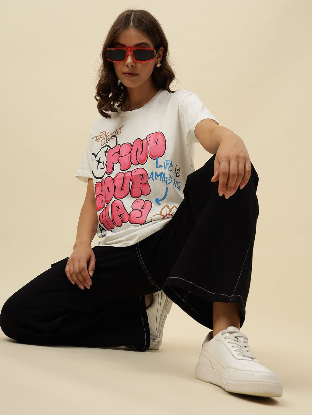 Typography Short Sleeve Off White T-Shirt Beatnik