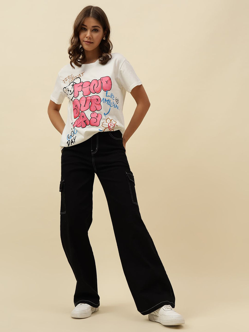 Typography Short Sleeve Off White T-Shirt Beatnik