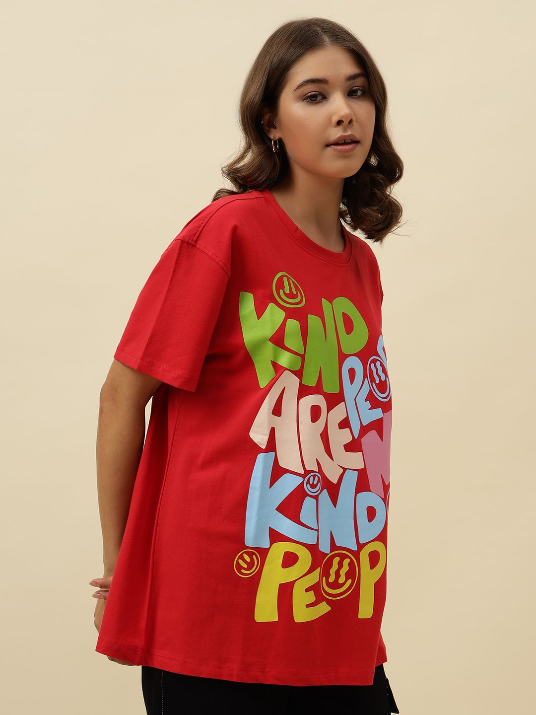 Typography Short Sleeve Red T-Shirt Beatnik