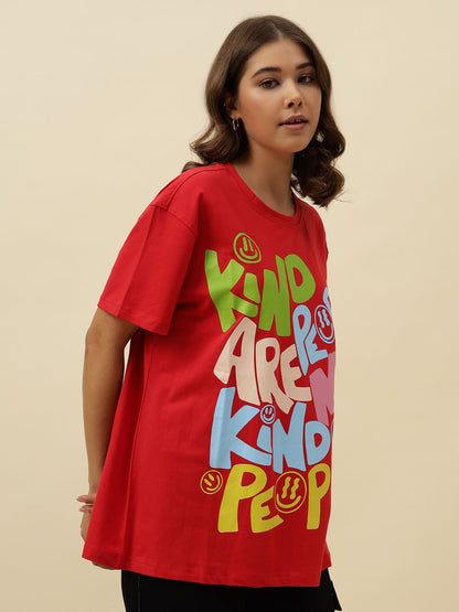Typography Short Sleeve Red T-Shirt Beatnik