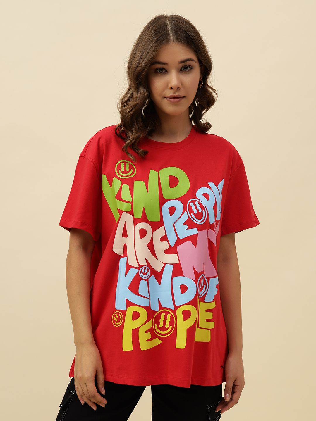 Typography Short Sleeve Red T-Shirt Beatnik