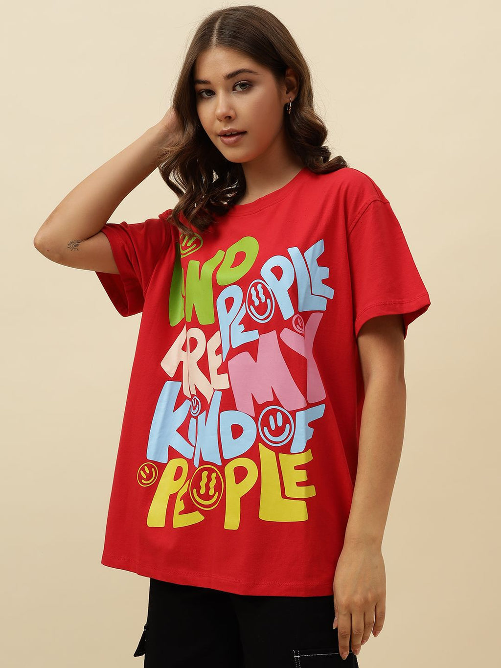 Typography Short Sleeve Red T-Shirt Beatnik