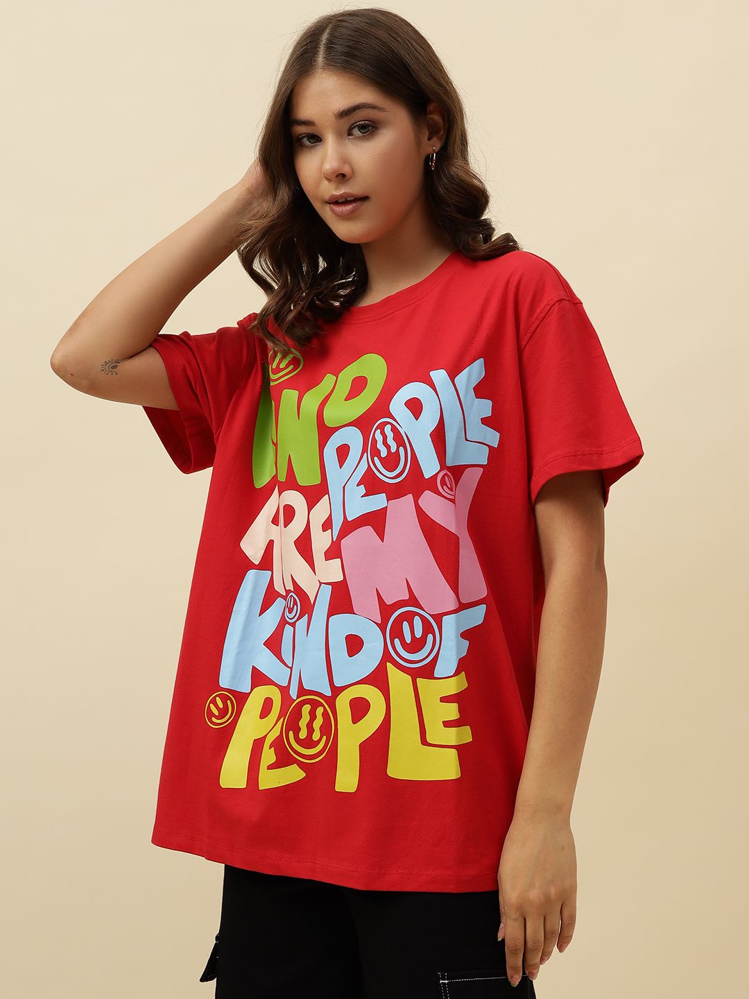Typography Short Sleeve Red T-Shirt Beatnik