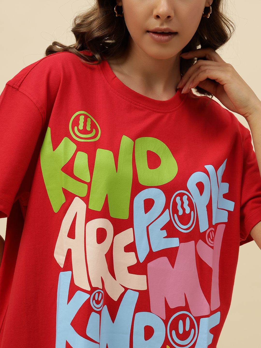 Typography Short Sleeve Red T-Shirt Beatnik