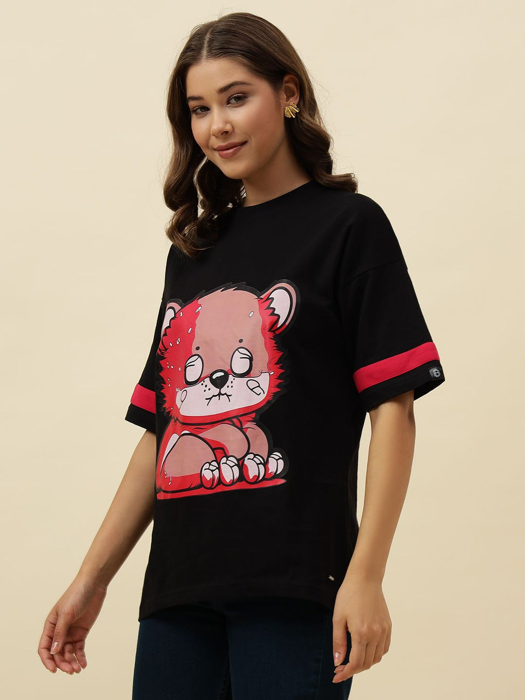 Figure print Short Sleeve Black T-Shirt Beatnik