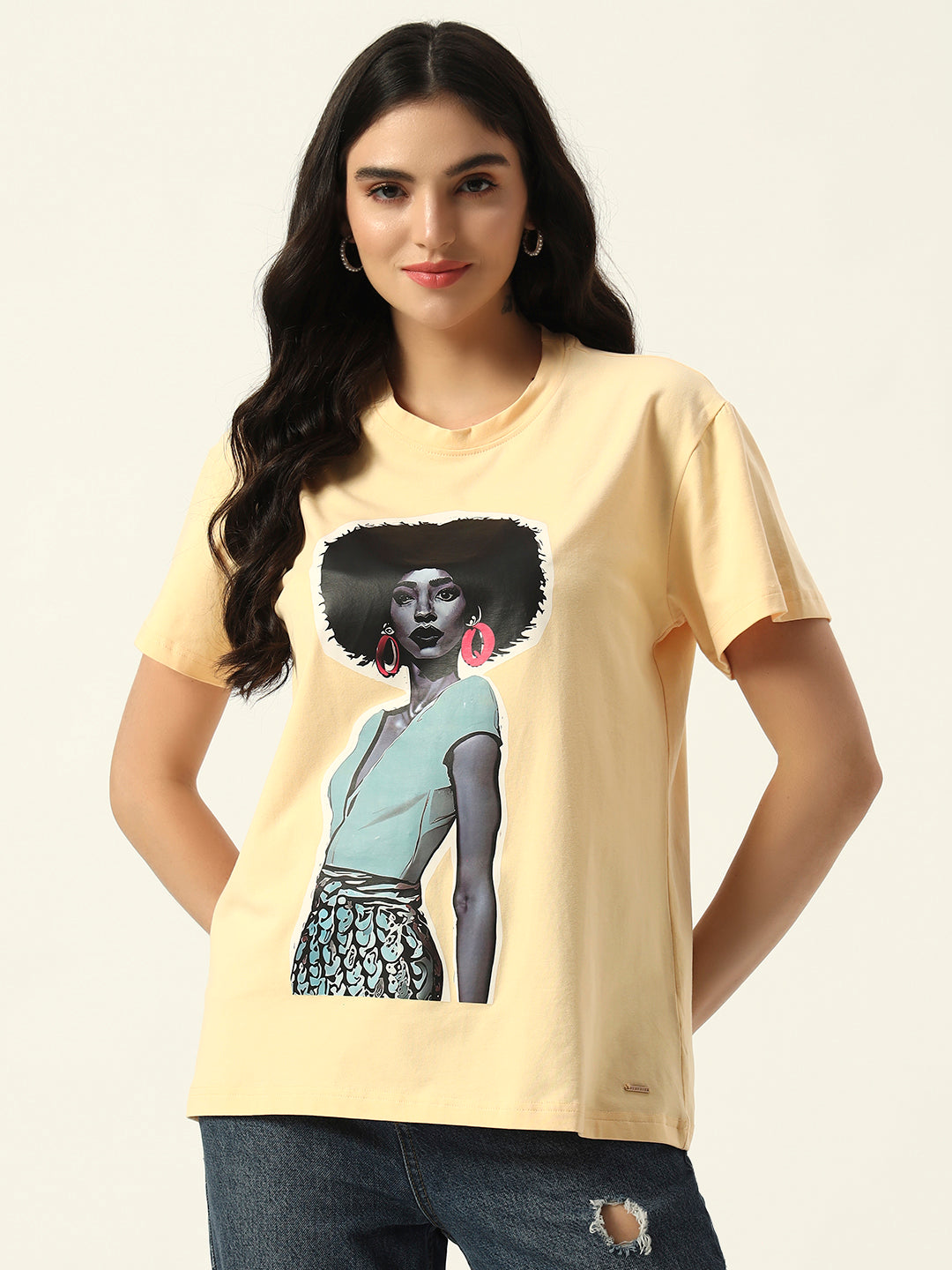Figure print Short Sleeve Yellow T-Shirt