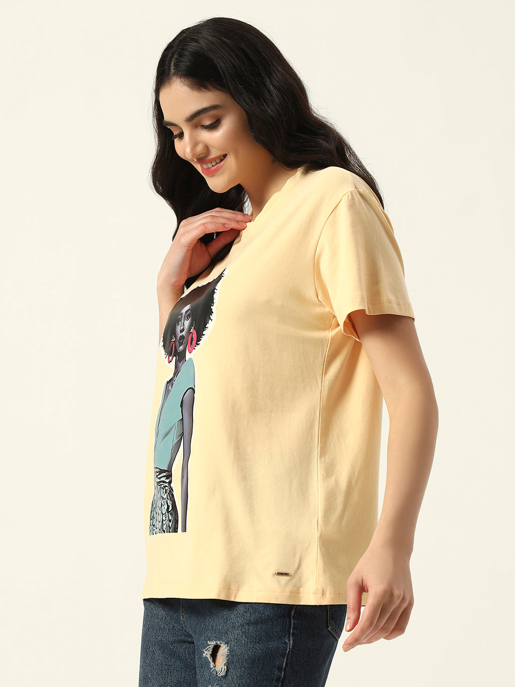 Figure print Short Sleeve Yellow T-Shirt