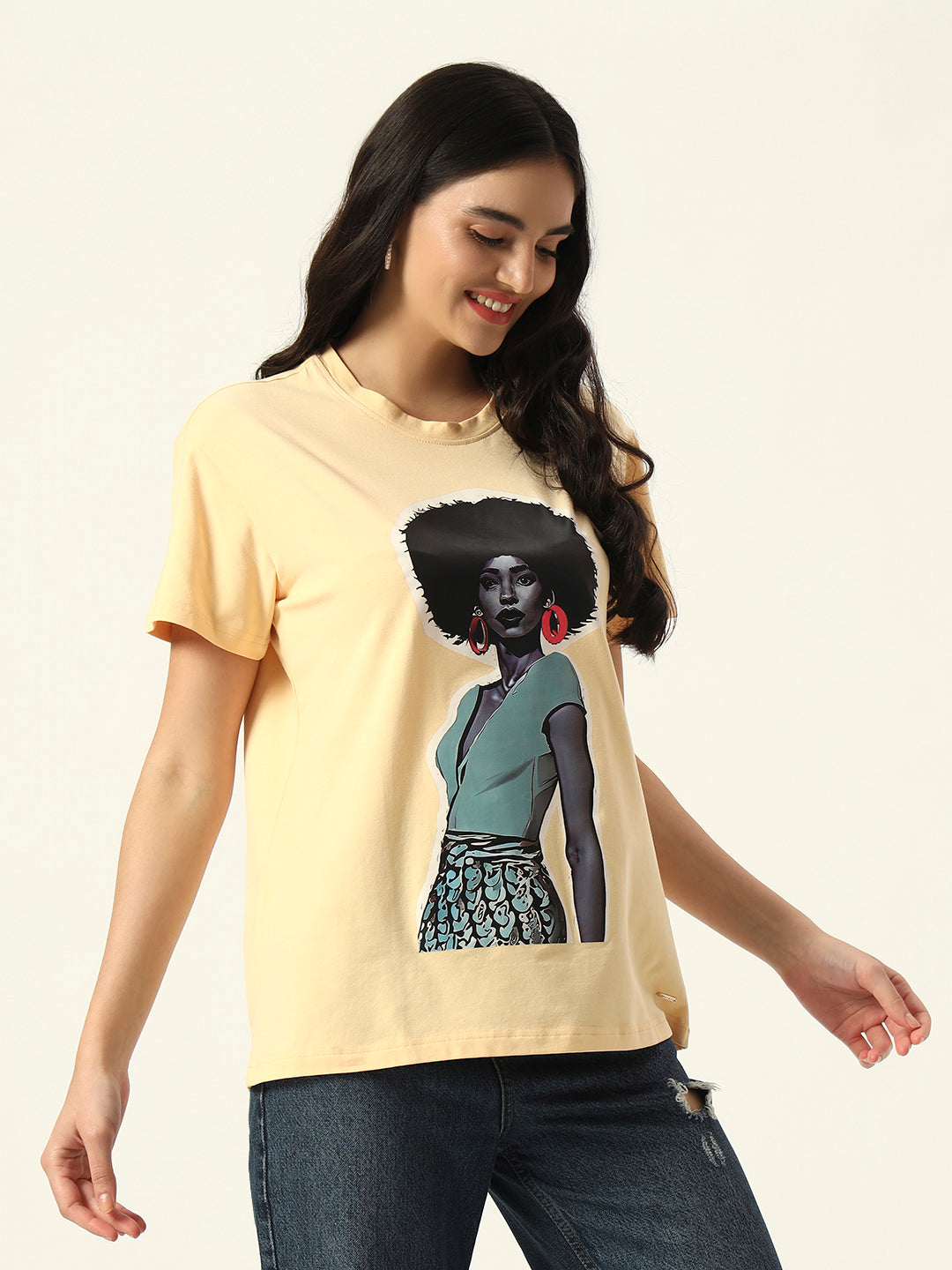 Figure print Short Sleeve Yellow T-Shirt