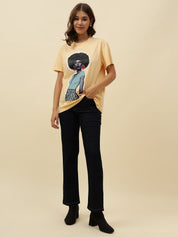 Figure print Short Sleeve Yellow T-Shirt Beatnik
