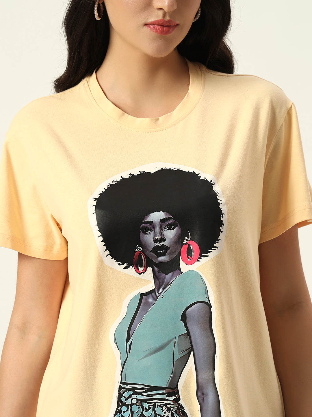 Figure print Short Sleeve Yellow T-Shirt