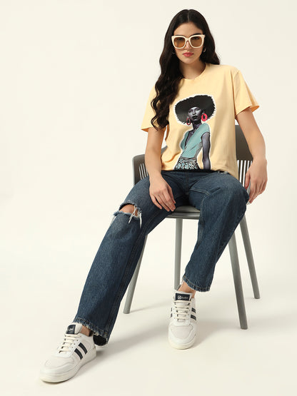 Figure print Short Sleeve Yellow T-Shirt
