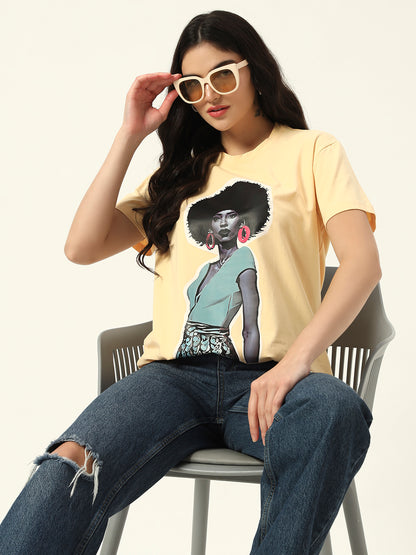 Figure print Short Sleeve Yellow T-Shirt