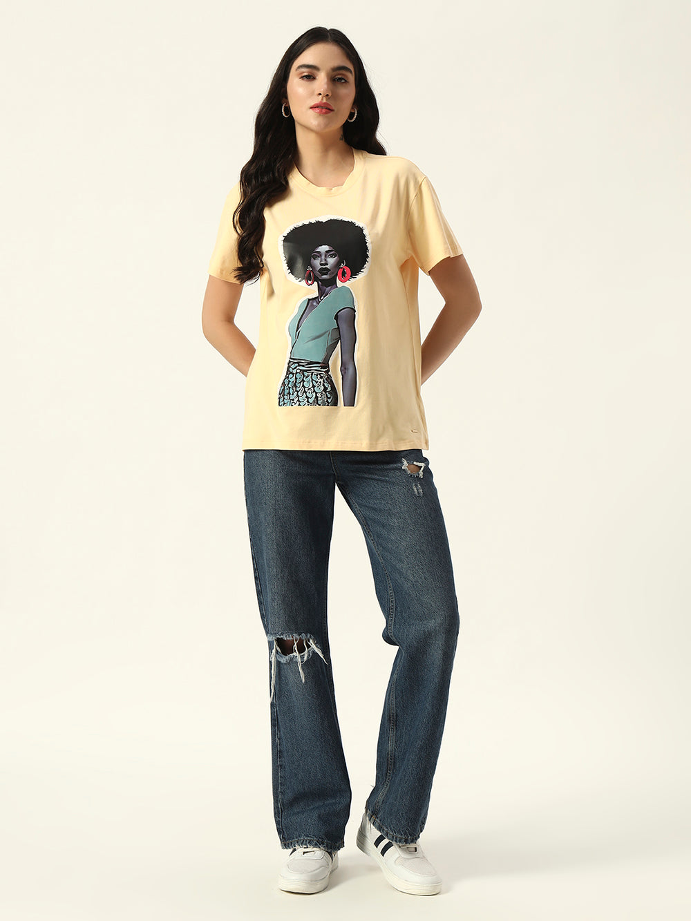 Figure print Short Sleeve Yellow T-Shirt