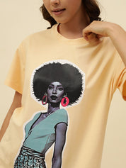 Figure print Short Sleeve Yellow T-Shirt Beatnik
