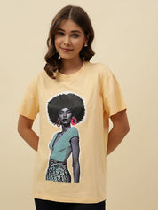 Figure print Short Sleeve Yellow T-Shirt Beatnik
