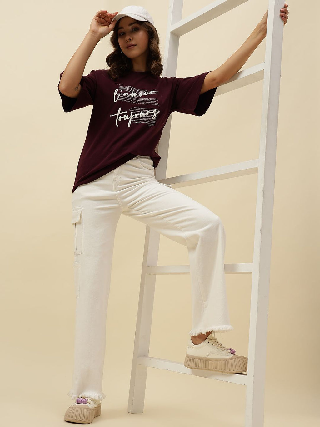 Typography Short Sleeve Maroon T-Shirt Beatnik