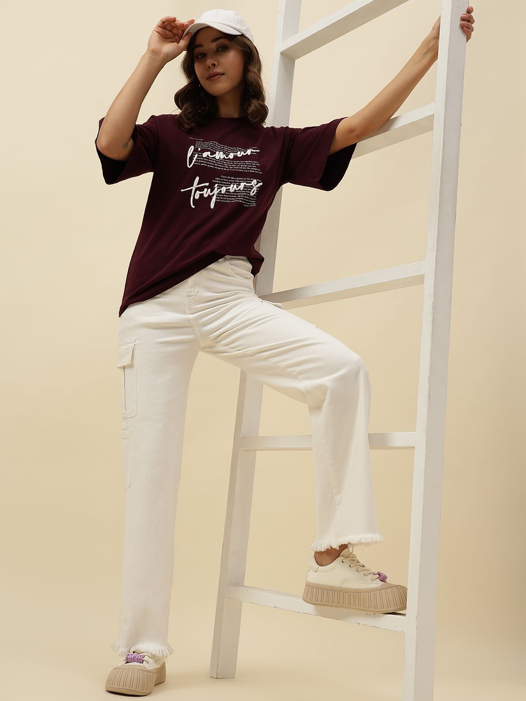 Typography Short Sleeve Maroon T-Shirt Beatnik