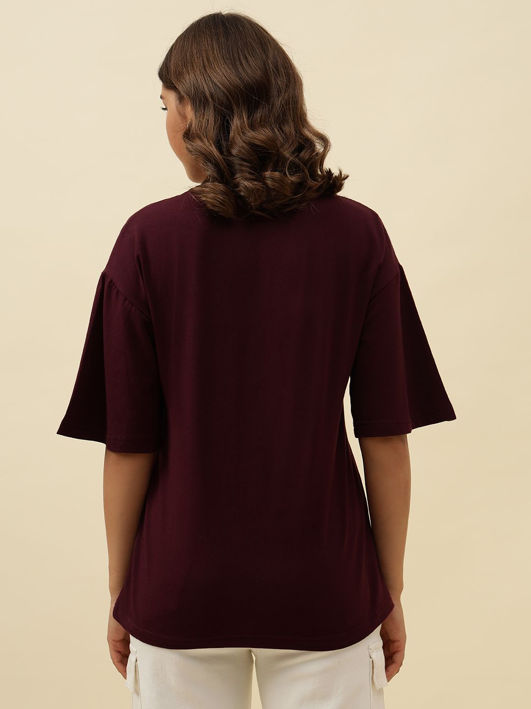 Typography Short Sleeve Maroon T-Shirt Beatnik