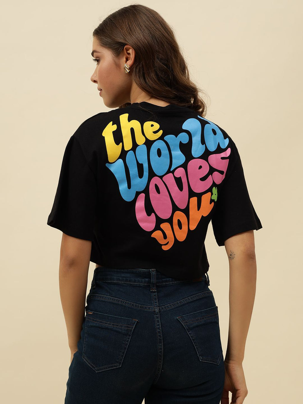 Typography Short Sleeve Black T-Shirt Beatnik