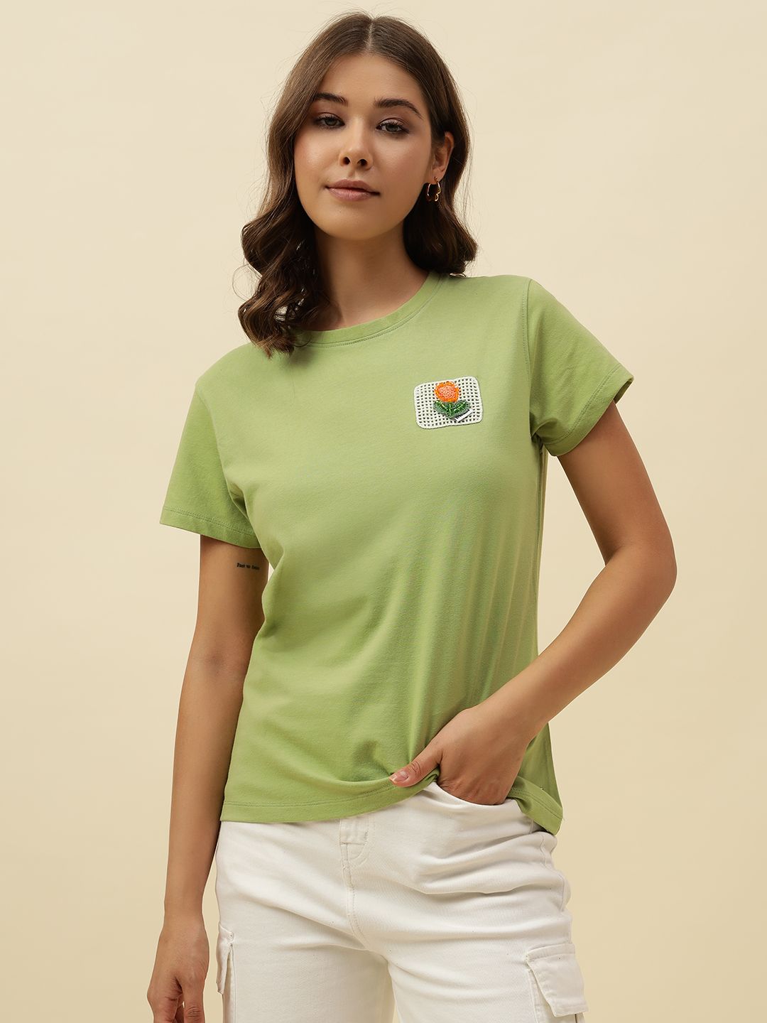 Solid Short Sleeve Light Green T-Shirt Beatnik