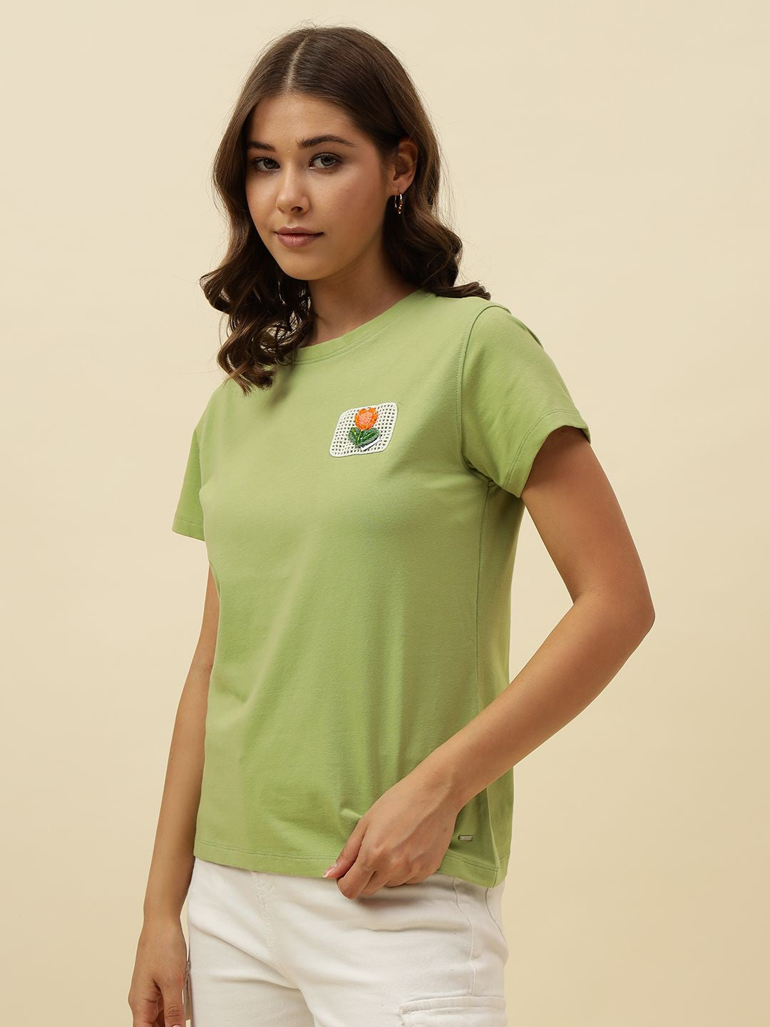 Solid Short Sleeve Light Green T-Shirt Beatnik
