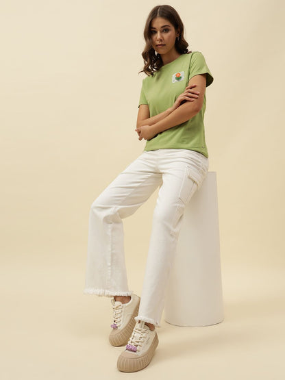 Solid Short Sleeve Light Green T-Shirt Beatnik