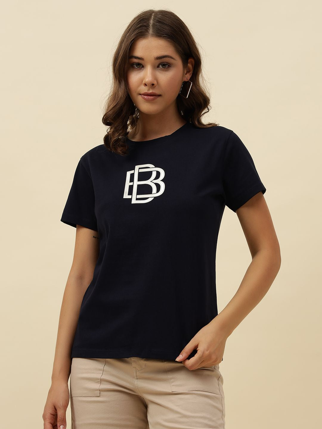 Figure print Short Sleeve Navy Blue T-Shirt Beatnik