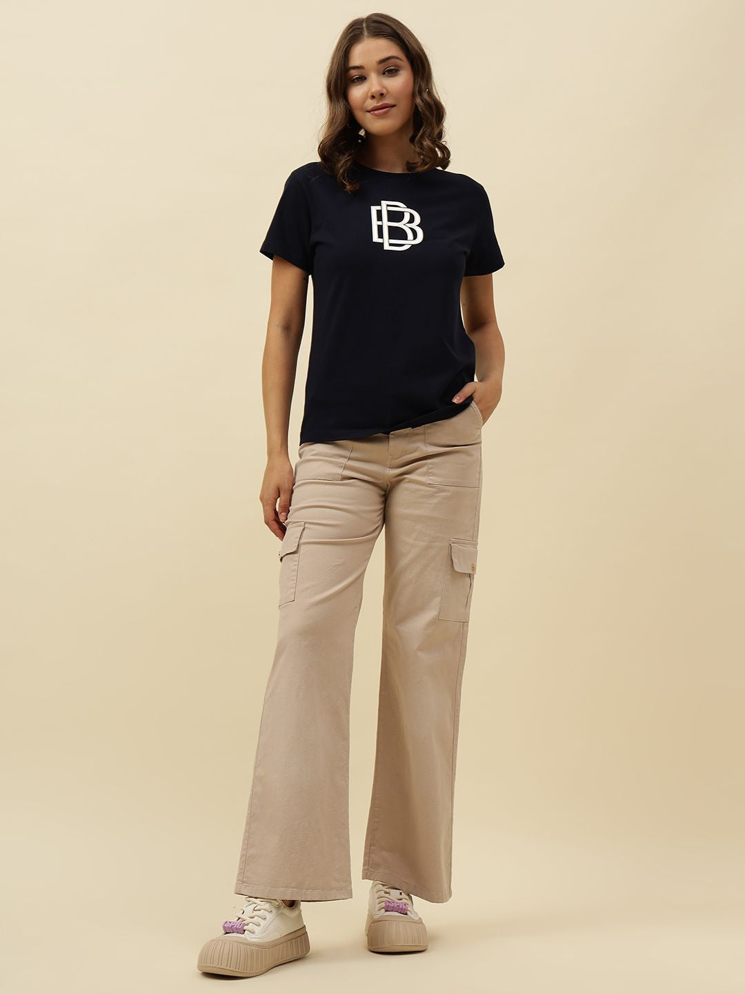 Figure print Short Sleeve Navy Blue T-Shirt Beatnik