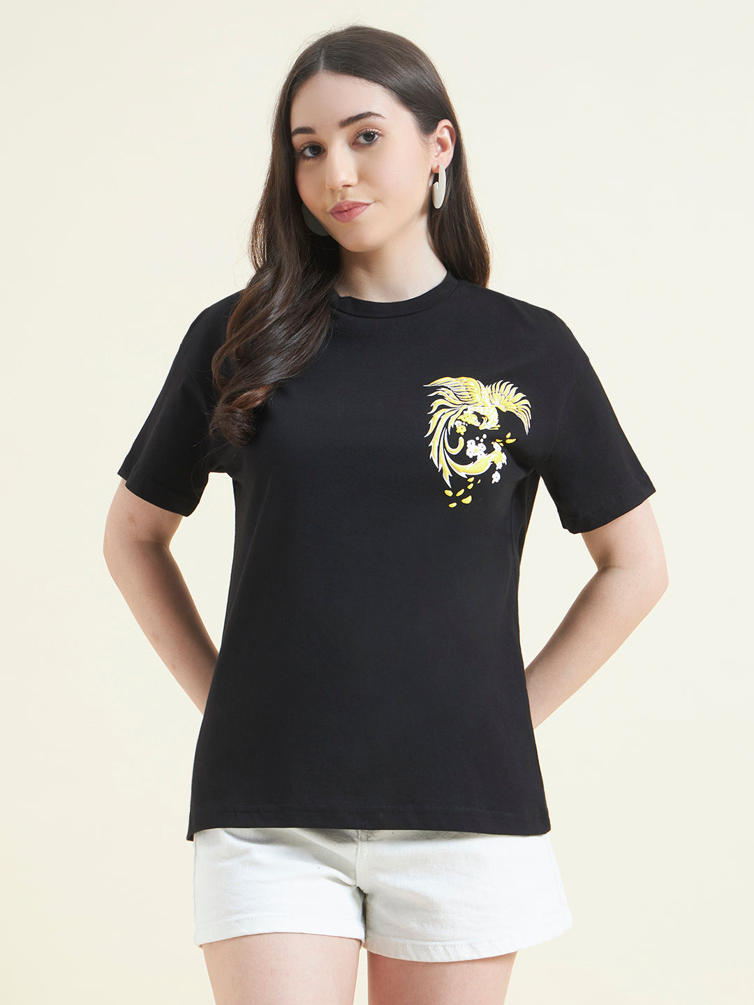 Women Phoenix Print Embossed T-Shirt