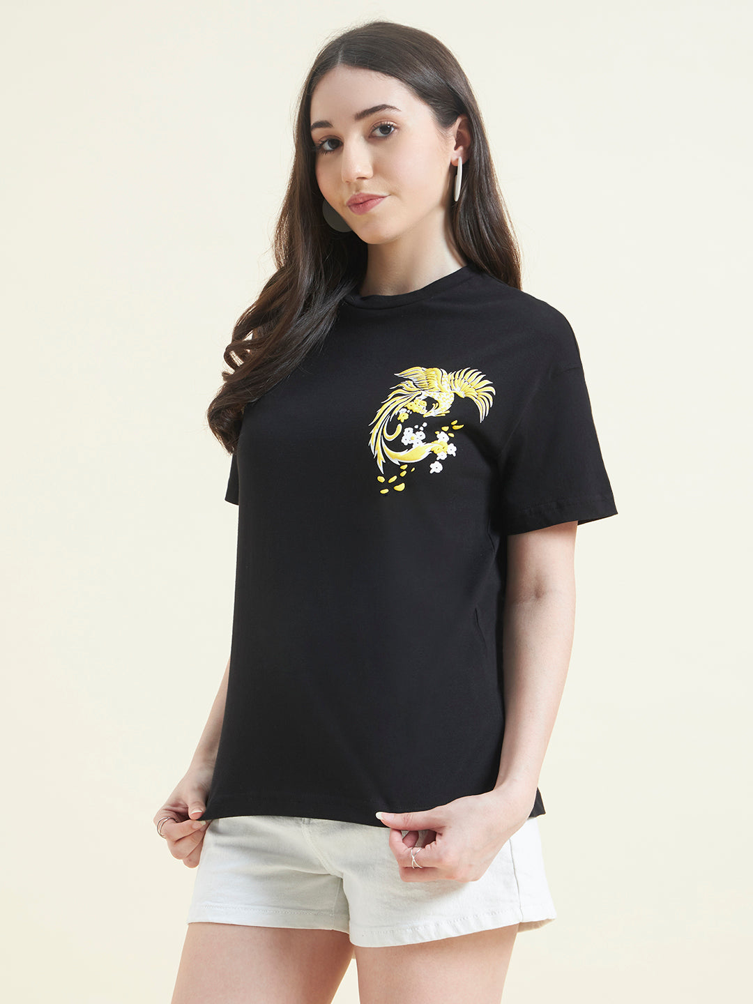 Women Phoenix Print Embossed T-Shirt