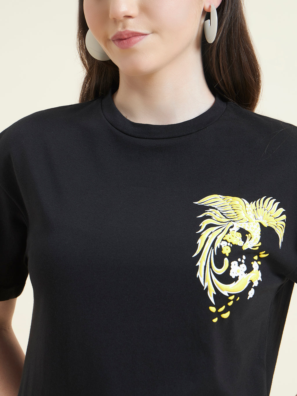 Women Phoenix Print Embossed T-Shirt
